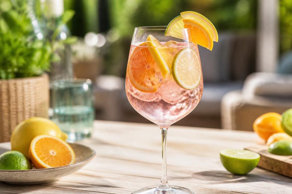 découvrez notre cocktail rafraîchissant au vin rosé, agrémenté d'agrumes et de limonade, parfait pour un apéritif estival et fruité.