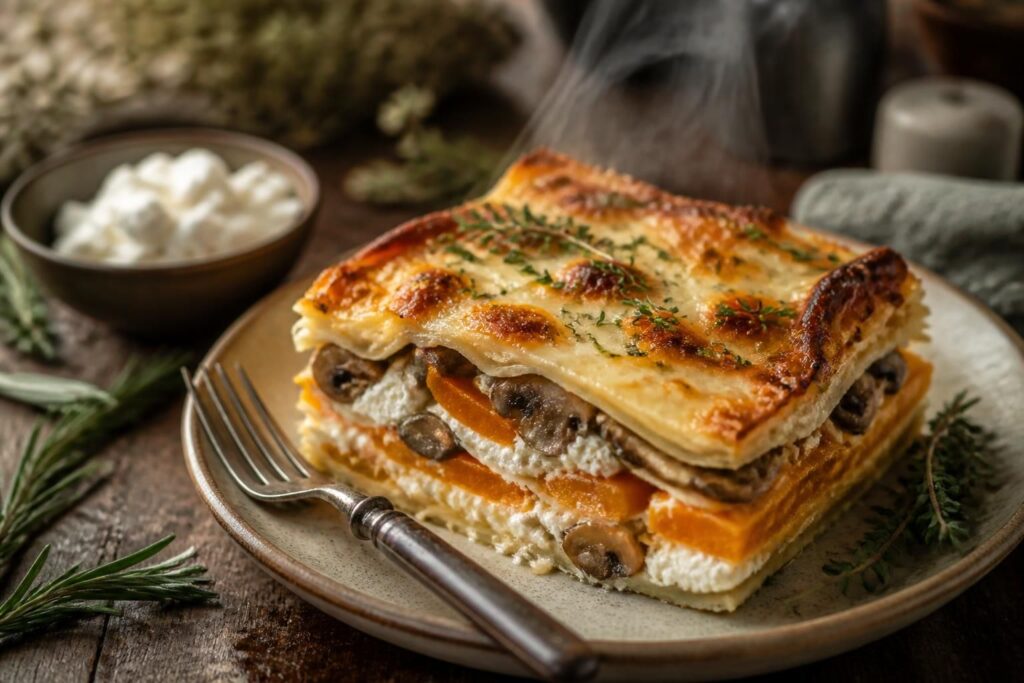 découvrez notre recette gourmande de lasagnes à la butternut, champignons et chèvre, alliant saveurs automnales et onctuosité pour un repas réconfortant et savoureux.