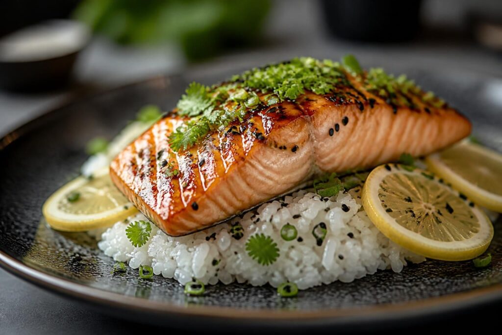 découvrez notre recette savoureuse de saumon accompagné de riz, relevée d'une sauce au choix : citron, soja ou teriyaki, pour un plat gourmand et équilibré.