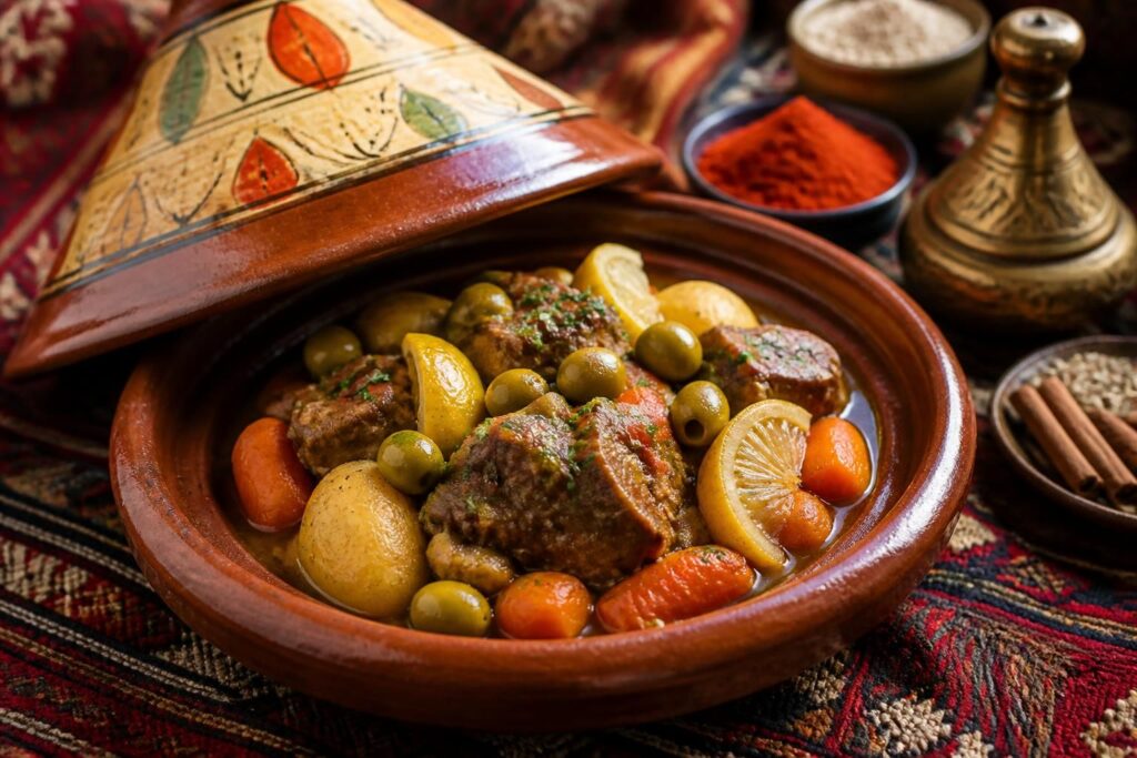 découvrez nos recettes authentiques de tajine aux olives, un plat marocain savoureux, avec des variantes délicieuses au citron confit pour un goût unique.