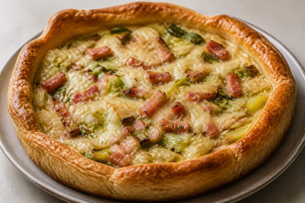 découvrez une recette rapide et savoureuse de tarte aux poireaux et lardons avec pâte feuilletée croustillante et sauce béchamel onctueuse, idéale pour un repas facile et gourmand.