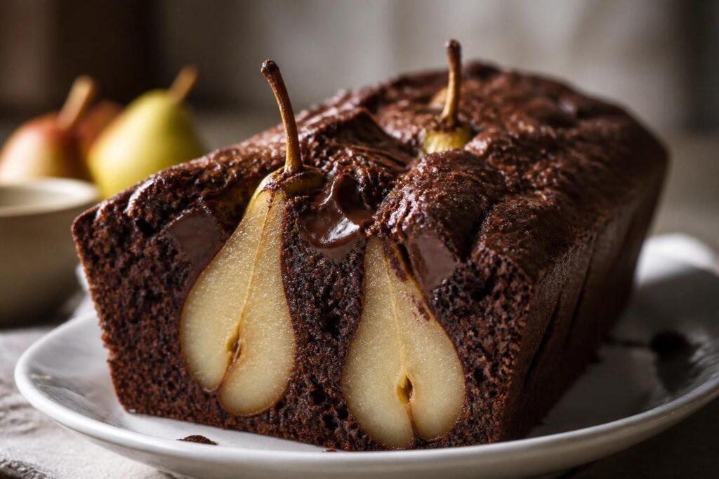 découvrez notre cake moelleux au chocolat et aux poires entières, une recette gourmande parfaite pour un dessert fondant et savoureux.