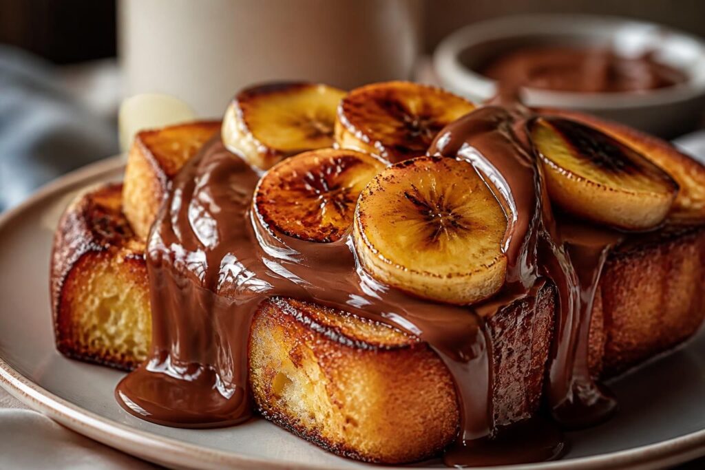 découvrez une recette gourmande de pain perdu à la banane cuit au four, nappé de chocolat fondant ou nutella, pour un dessert savoureux et facile à préparer.