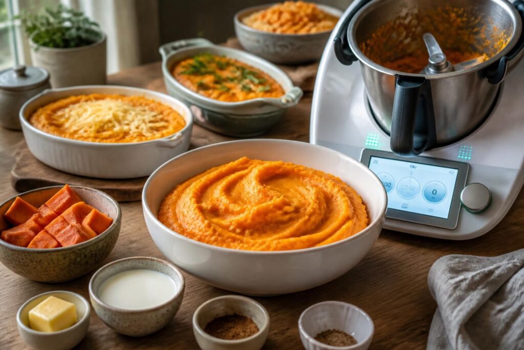découvrez une recette simple de purée de patate douce, accompagnée de variantes savoureuses à préparer facilement avec votre thermomix.