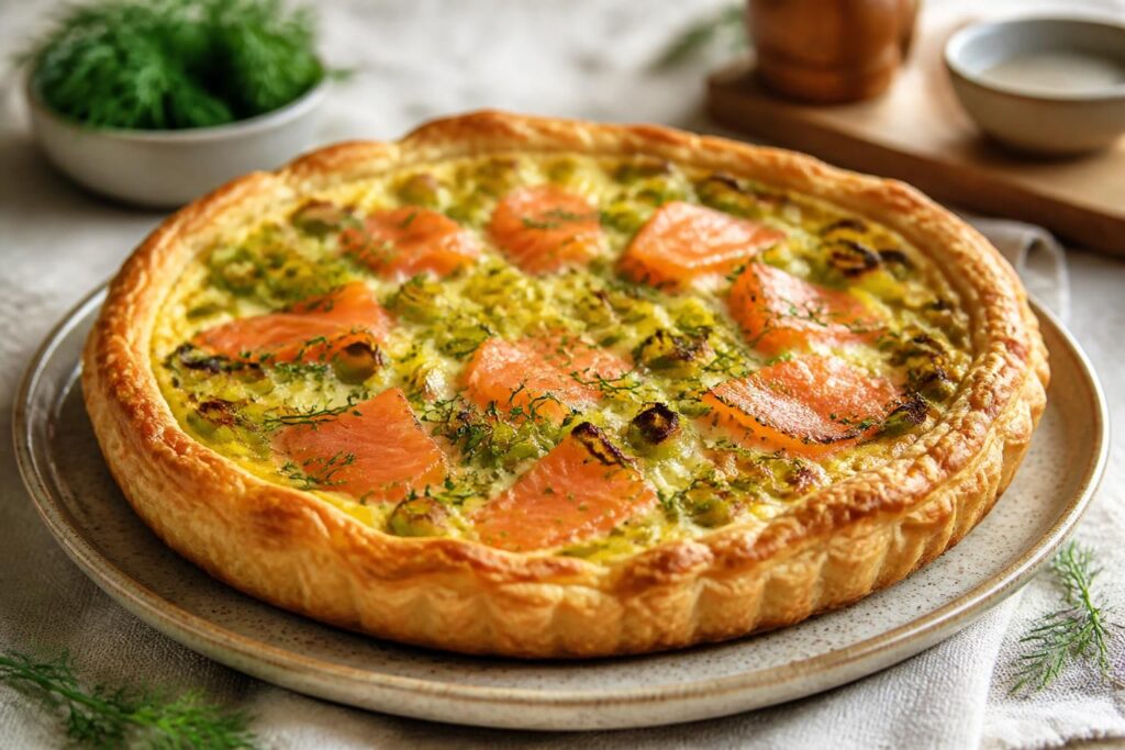 découvrez une recette savoureuse de tarte aux poireaux avec saumon fumé ou lardons, idéale pour un repas réconfortant et gourmand.