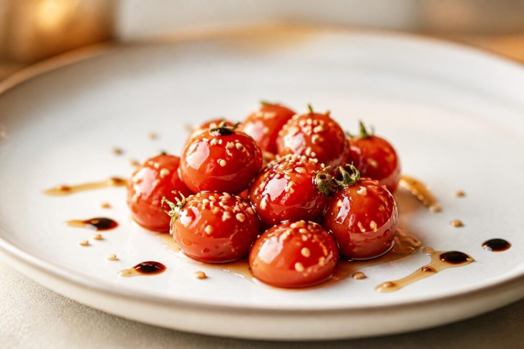 découvrez notre recette savoureuse de tomates cerises au caramel et sésame ou nappées de balsamique, parfaite pour un apéritif gourmand et original.