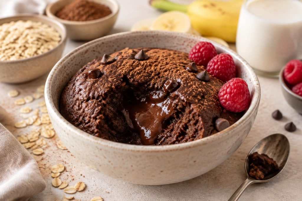 Bowlcake chocolat fondant healthy sans beurre ni œuf, recette facile