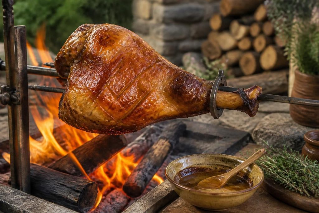 découvrez notre recette savoureuse de jambon à la broche cuit au feu de bois, accompagné d'une délicieuse sauce au miel. profitez de nos conseils de cuisson pour un plat tendre et parfumé.