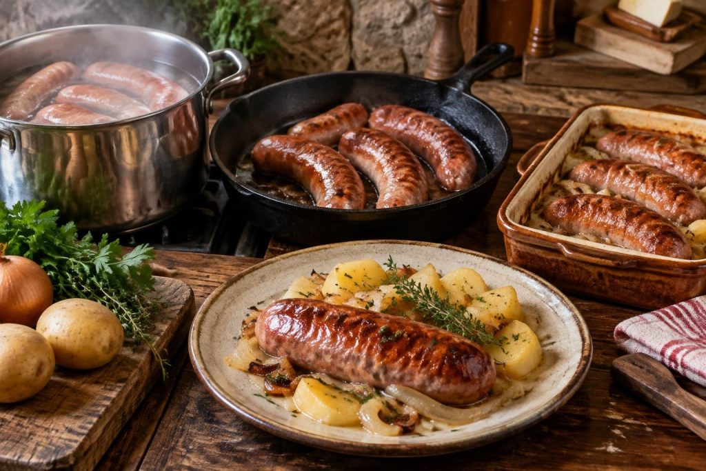 Cuisson saucisse diot : à l’eau, à la poêle ou au four pour un goût savoyard